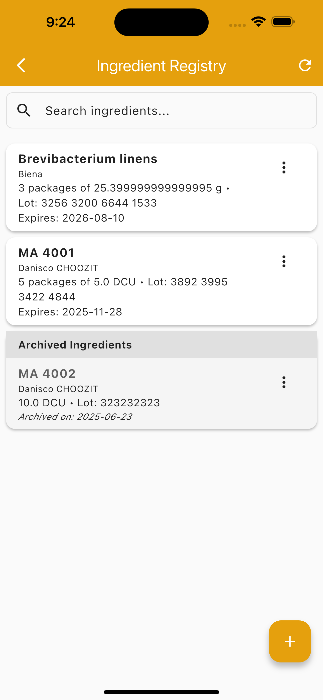 Ingredient Registry Interface